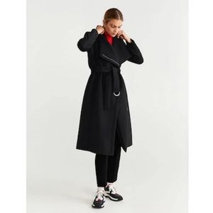 NWT Mango wool, double-breasted coat in black (Size M)